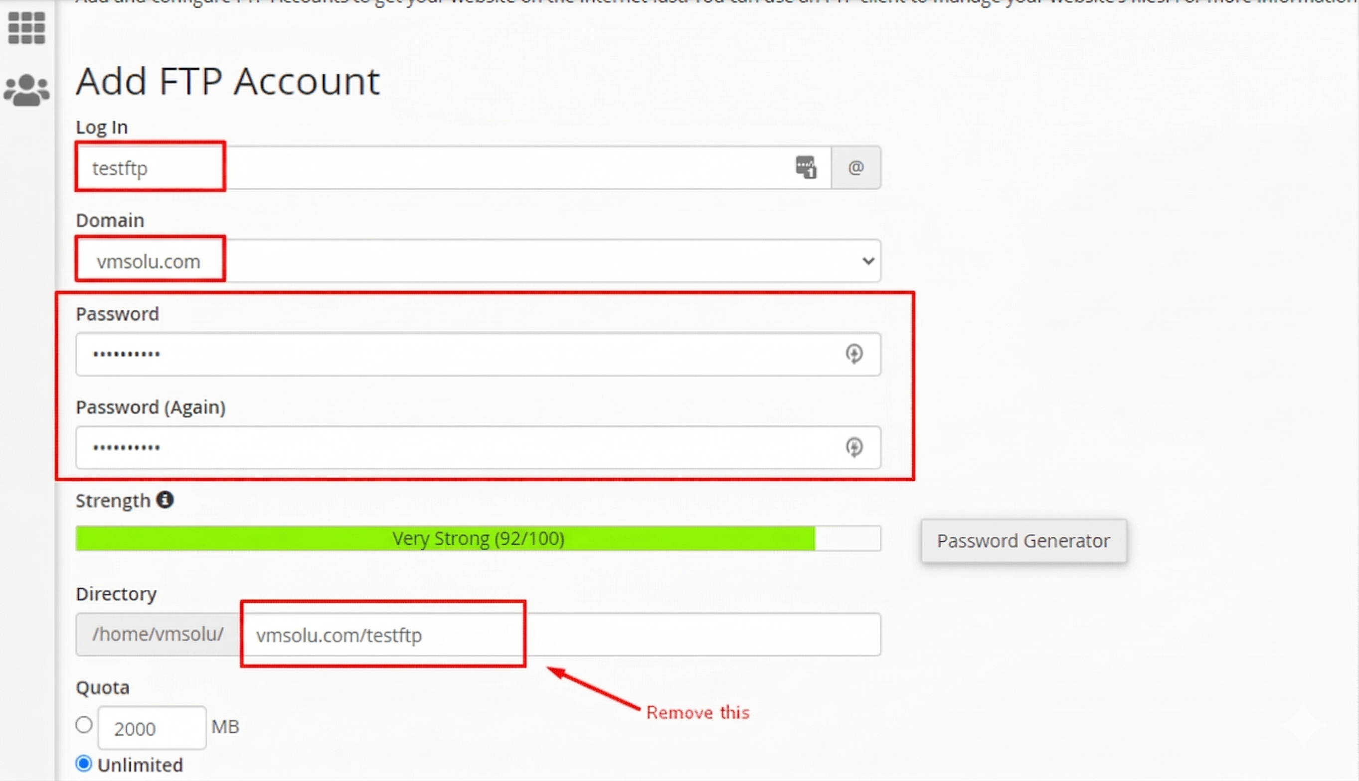 Create FTP Account