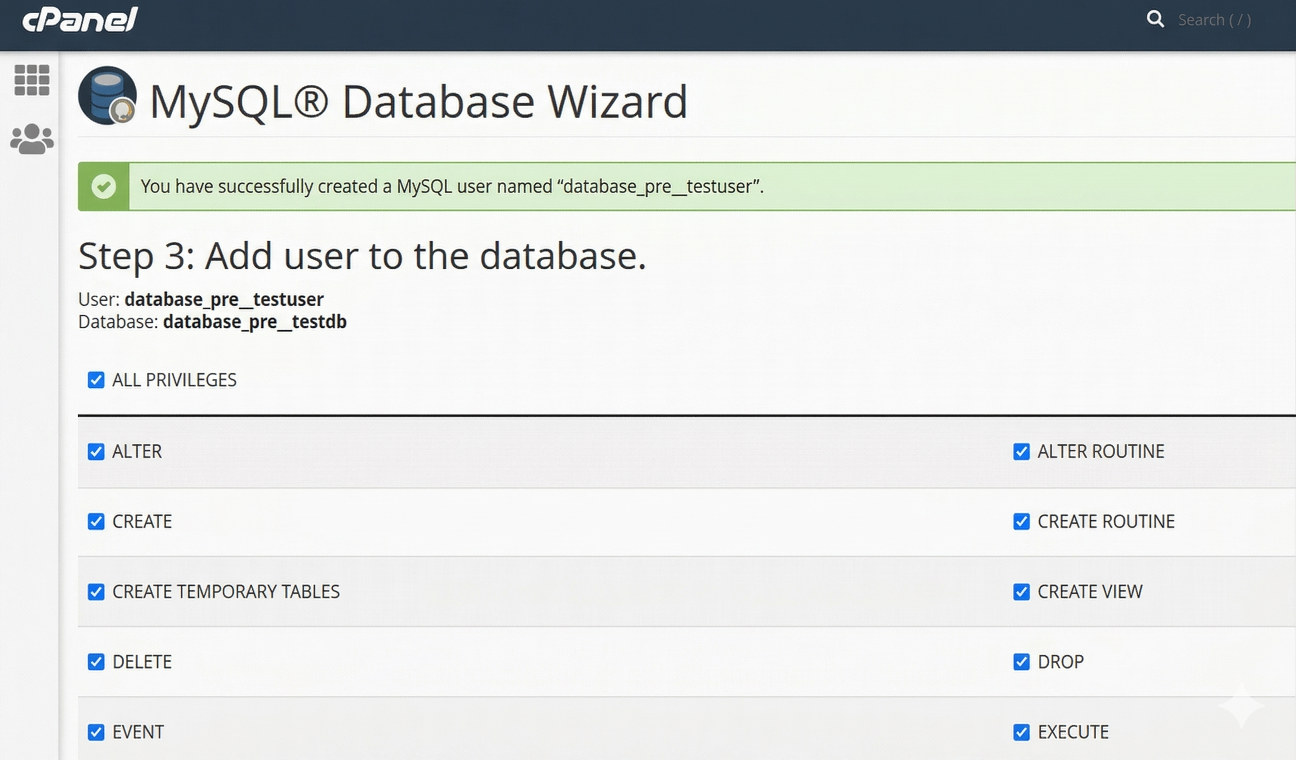 Set Database Privileges